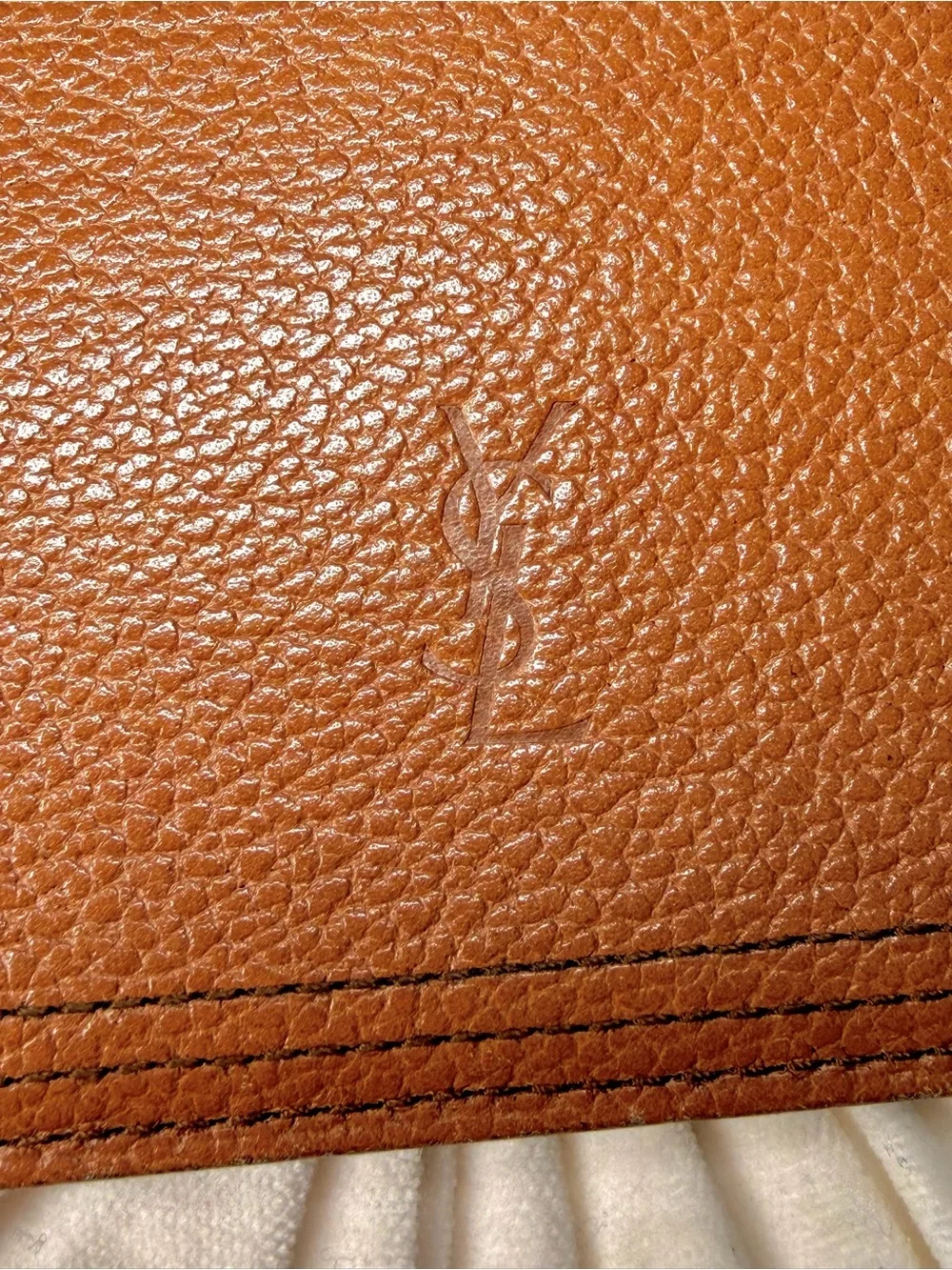 Saint Laurent Tan Pebbled Leather Card Holder